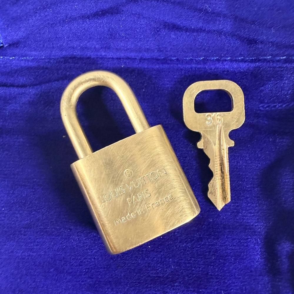 Louis Vuitton Gold Brass Padlock Lock and Key Set #316